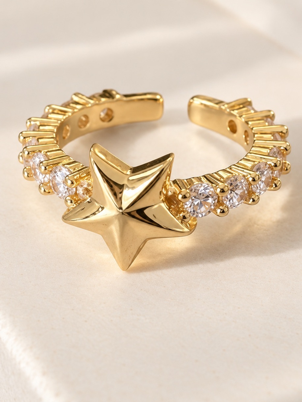 Gold Star Adjustable Ring | 14k Gold Tone | Modern Design Open Ring